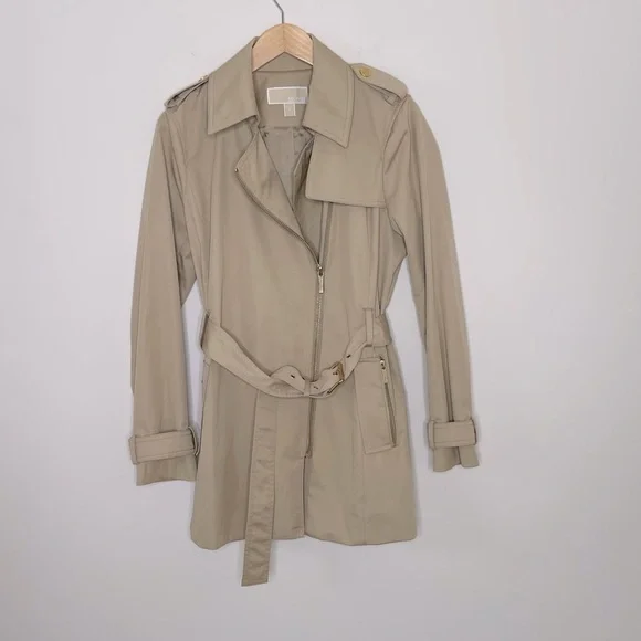 MICHAEL Michael Kors Belted Front-Zip Trench Coat preppy office travel workwear - Picture 11 of 16